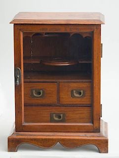 MINIATURE VICTORIAN MAHOGANY CURIO CABINET, IN THE ASIAN STYLE