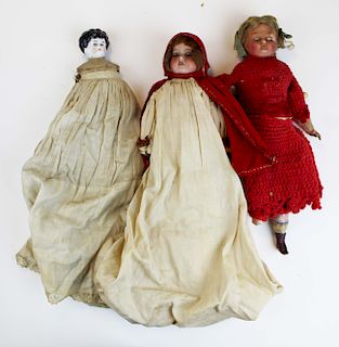 mid 19th c wax & china head & two dolls