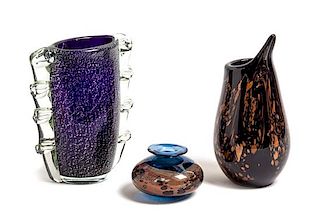 Trio of Art Glass Vessels, Italy, USA, Mid-20th Century,