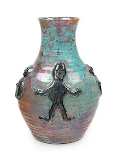 Beatrice Wood, (American, 1893-1998), vase with figures