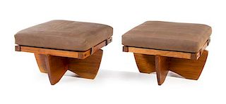 Mira Nakashima, (American, b. 1942), New Hope, PA pair of Greenrock stools