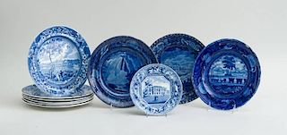 SET OF SIX BLUE TRANSFER-PRINTED TOPOGRAPHICAL PLATES 'FAIR MOUNT NEAR PHILADELPHIA' AND FOUR OTHER PLATES