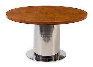 William Raiser, (American, 1916-1974), Prentice, c. 1960s custom pedestal table and set of five barrel chairs