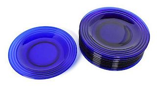 A Set of Twelve Cobalt Glass Dessert Plates, Diameter 8 1/4 inches.