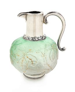 Attributed to Daum, Early 20th Century, silver-mounted cameo pitcher