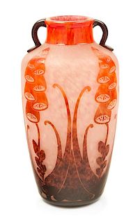* Schneider Glassworks, France, Early 20th Century, Le Verre Francais handeled cameo vase
