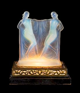 Sabino, France, Early 20th Century, opalescent figures on illuminated base