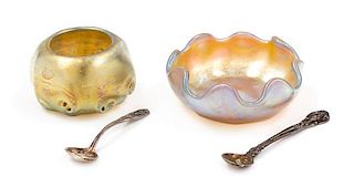 Tiffany Studios, American, Early 20th Century, two salts together with two spoons