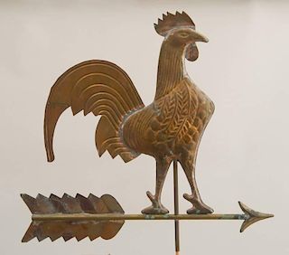 MODERN AMERICAN HOLLOW-CAST COPPER ROOSTER WEATHERVANE