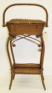 signed Heywood Wakefield wicker sewing stand