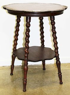 Oak barley twist leg parlor table with carved top