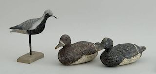 TWO SIMILAR PAINTED WOOD DUCK DECOYS AND A BLACK-BELLIED PLOVER