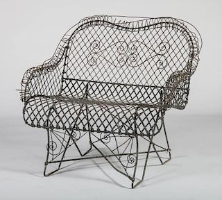 METAL AND WIRE GARDEN BENCH
