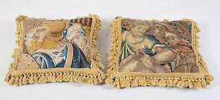 PAIR OF FLEMISH FIGURAL TAPESTRY PILLOWS