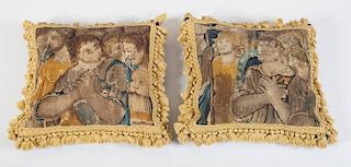 PAIR OF FLEMISH FIGURAL TAPESTRY PILLOWS