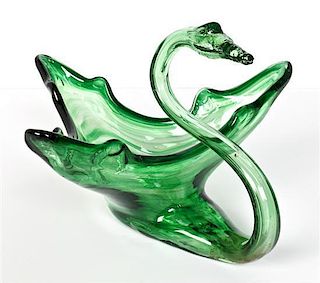 A Green Glass Table Ornament, Height 7 3/4 x width 10 x depth 12 1/2 nches.