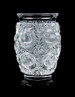 A Lalique Frosted Glass Vase Height 6 3/4 inches.