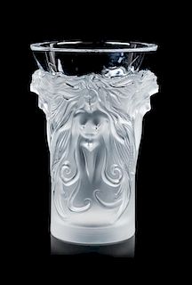 A Lalique Frosted Glass Vase Height 7 inches.