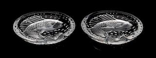 A Pair of Lalique Fish Dishes Diameter 6 1/4 inches.