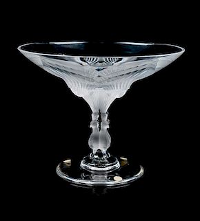 A Lalique Frosted Glass Compote Height 8 1/2 x diamter 6 1/4 inches.