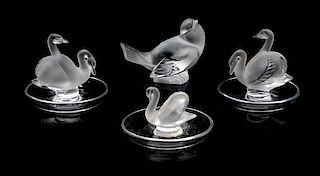 Four Lalique Bird Figures Height of tallest 3 1/4 inches