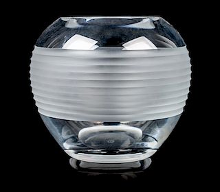 A Baccarat Frosted and Clear Glass Bowl Height 6 7/8 inches.