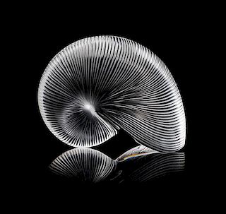 A Baccarat Frosted Nautilus Ornament Width 6 1/4 inches.