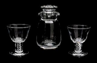 A Steuben Glass Cocktail Set Height of carafe 6 1/2 inches.