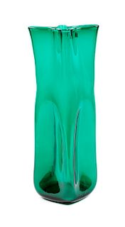 * A Green Glass Vase, Blenko Height 20 inches.