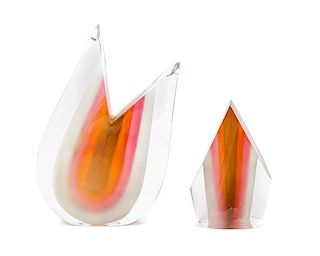 * Harvey Littleton, (American, 1922-2013), a two-piece glass sculpture