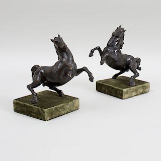 Pair of Italian Renaissance Style Bronze Figures of  Rearing Horses