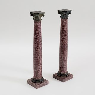 Pair of Bronze-Mounted Porphyry Columns