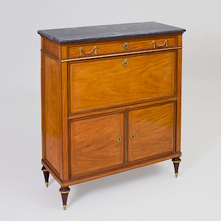 Fine Late Louis XVI Ormolu-Mounted Lemon Wood and Mahogany Parquetry Secrètaire à Abattant, Stamped Charles Joseph Le Marchand