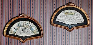 Two Painted Ivory Fans, Height 19 x width 26 1/2 inches.