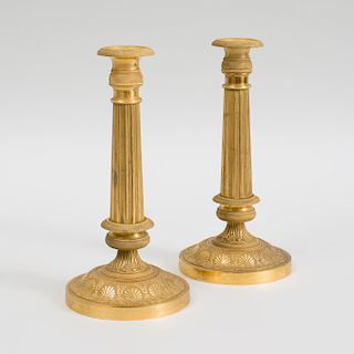 Pair of French Gilt-Bronze Candlesticks