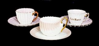 Three Belleek Demitasse Cups and Saucers, Diameter of saucer 4 5/8 inches.