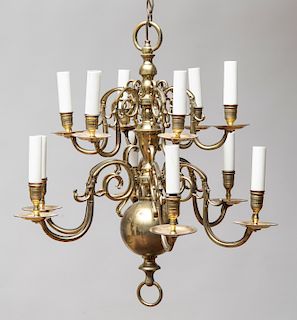 Dutch Baroque Style Brass Ten-Light Chandelier, Possibly English
