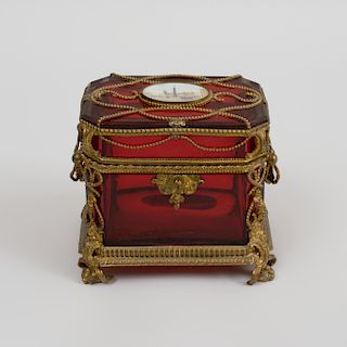 French Gilt-Metal-Mounted Ruby Glass Box
