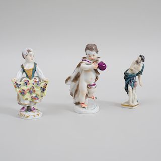 Two Meissen Porcelain Figures Emblematic of Winter and a Meissen Figure of a Girl