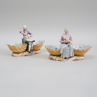 Pair of Meissen Porcelain Figural Sweetmeat Dishes
