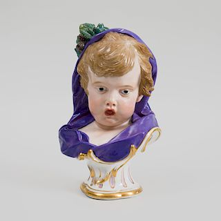  Meissen Porcelain Bust of a Child Wearing Violet Hood