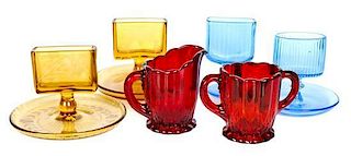 A Collection of Colored Glass Table Articles, Height of first 4 inches.