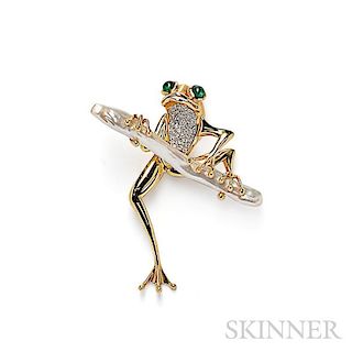 18kt Gold and Diamond Frog Brooch