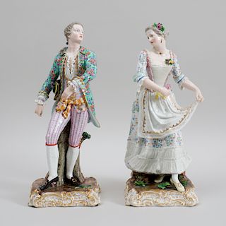 Pair of Large Meissen Porcelain Figures of a Gallant and Companion