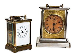 Two Carriage Clocks, Height of first 4 1/4 inches.