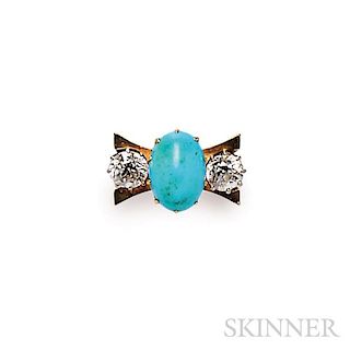 18kt Gold, Turquoise, and Diamond Ring