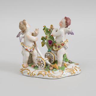 German Porcelain Putti Group Emblematic of Autumn