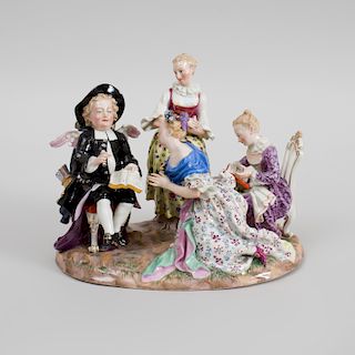 Meissen Porcelain Figure Group of Ladies Reading to Cupid Disguised as a Pastor