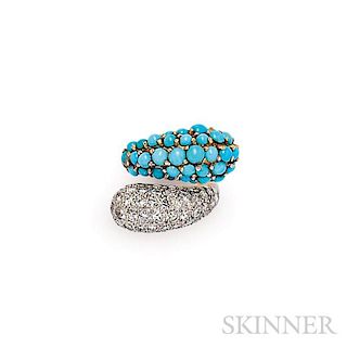 14kt Gold, Turquoise, and Diamond Bypass Ring