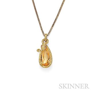 18kt Gold, Topaz, and Colored Diamond Pendant